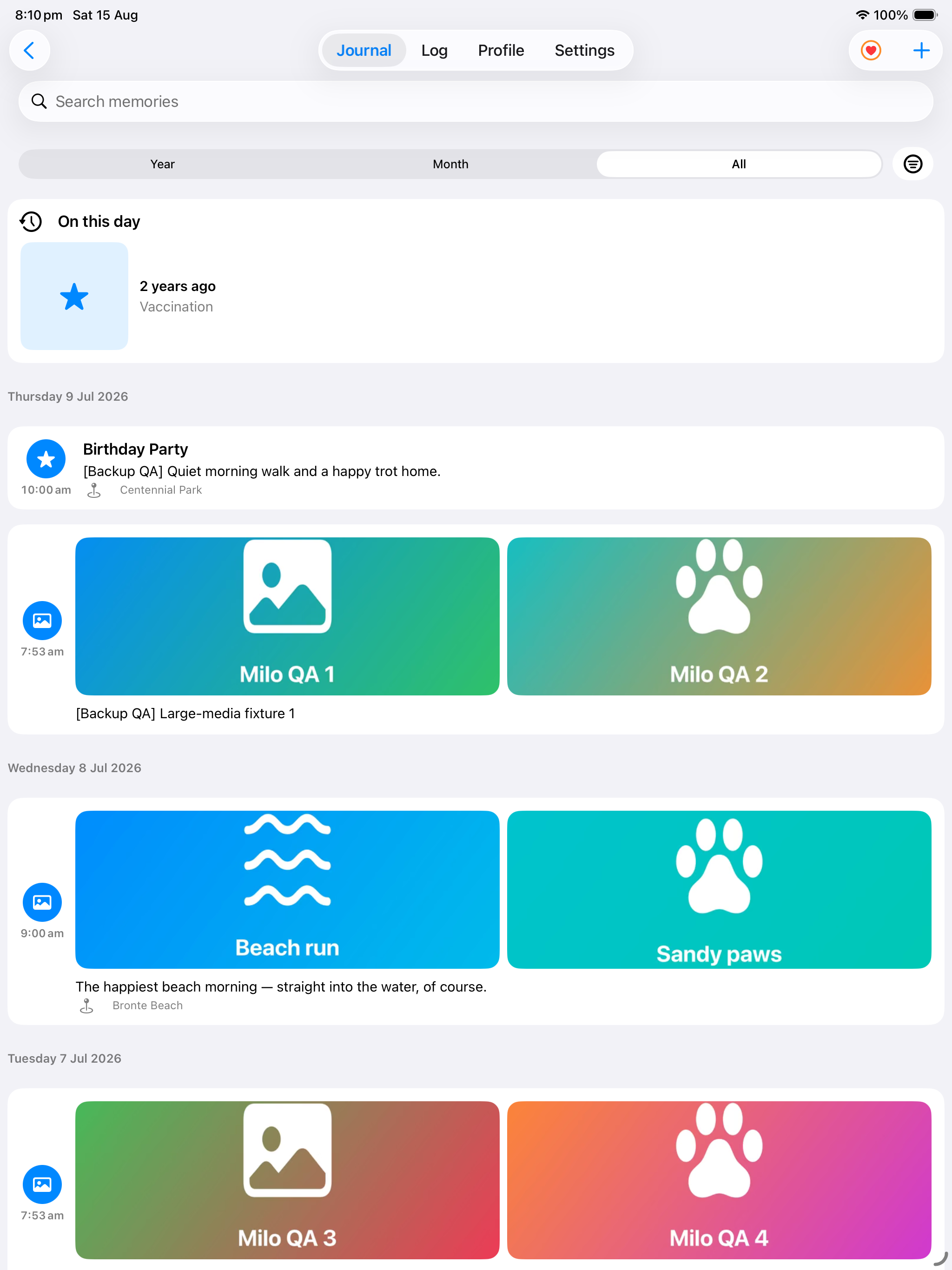Pawprints searchable journal on iPad