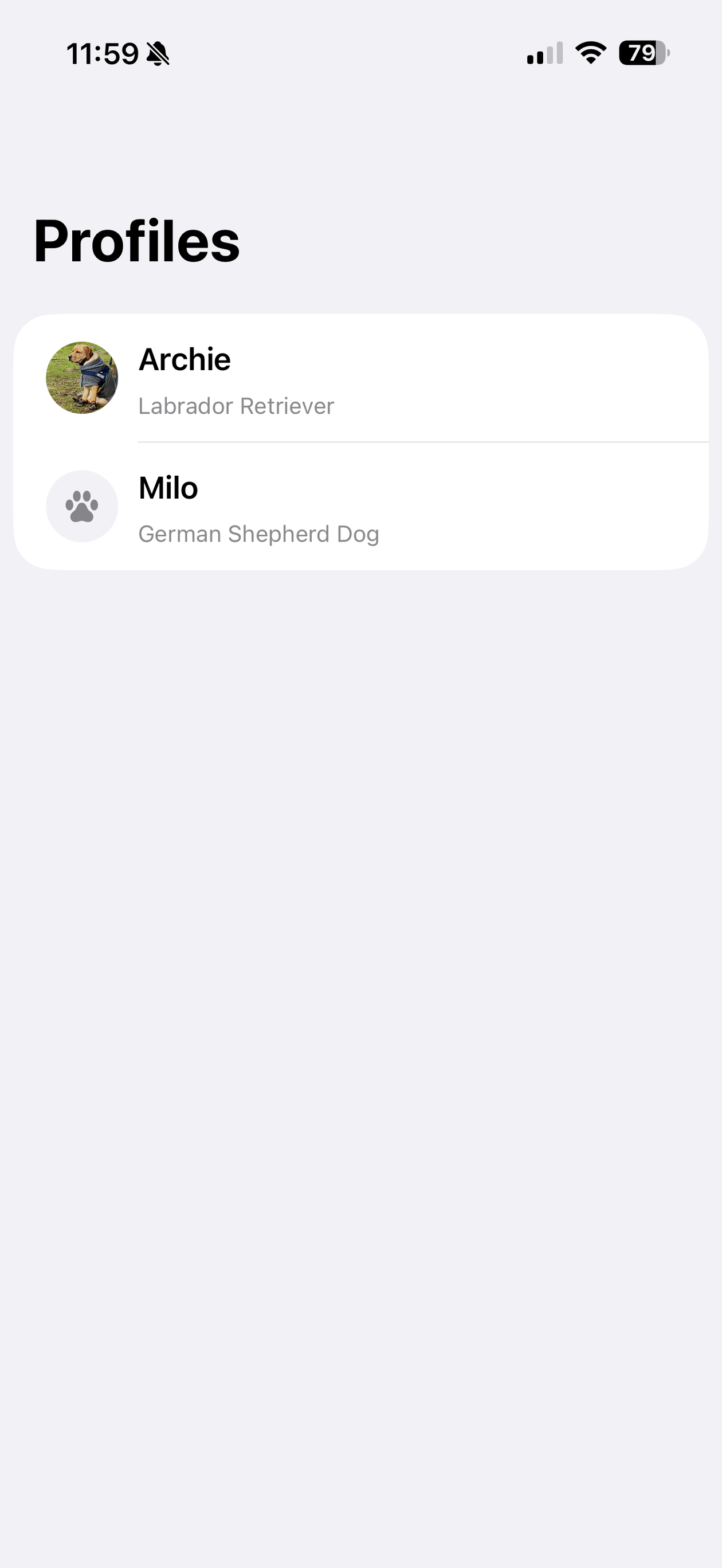 Profiles list with two dogs