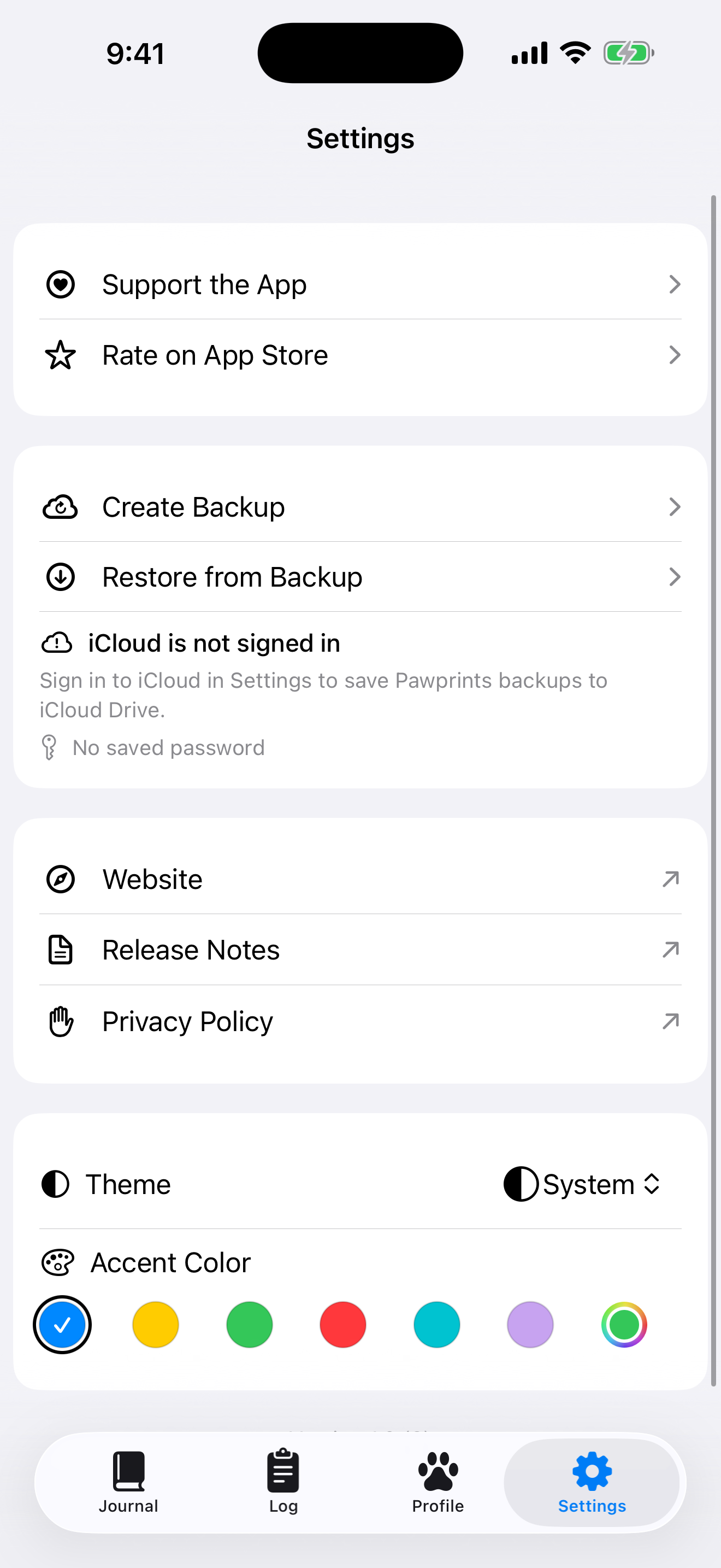 Theme and accent settings